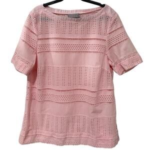 Pure Collection | Top Short Sleeve Pink Eyelet Cotton- Size Small ?